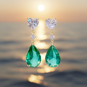 E1871 Orecchini a goccia con cuore, placcati in oro, con strass di cristallo, gioielli classici da festa per donna - Product Image 2