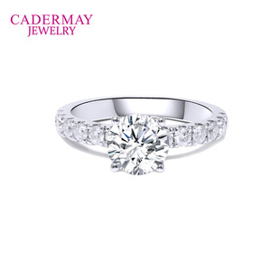 Cadermay Moissanite Ring S925 Sterling Silver 6.5mm D Color Pave Setting Engagement Jewelry Women's - Product Image 4