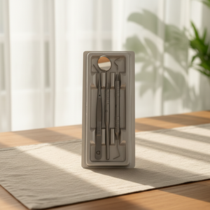 Juego de tres/cuatro piezas de instrumentos dentales: Sonda, Pinzas, Espejo Bucal, de Acero Inoxidable Plateado con Empuñadura Moleteada y Placa Curva para Inspección - Product Image 3