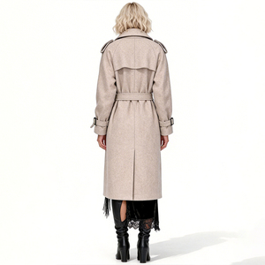 Manteau en laine pour femme - Élégant manteau long d'hiver à double boutonnage avec ceinture, coupe ajustée, couleur avoine - Logo personnalisé - Product Image 3