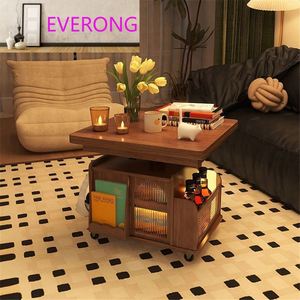 โต๊ะกาแฟเคลื่อนที่สุดหรู โต๊ะข้างโซฟาห้องนั่งเล่น ตู้เก็บของแบบมีล้อเลื่อน โต๊ะวางชาไม้จริงยอดนิยม - Product Image 5