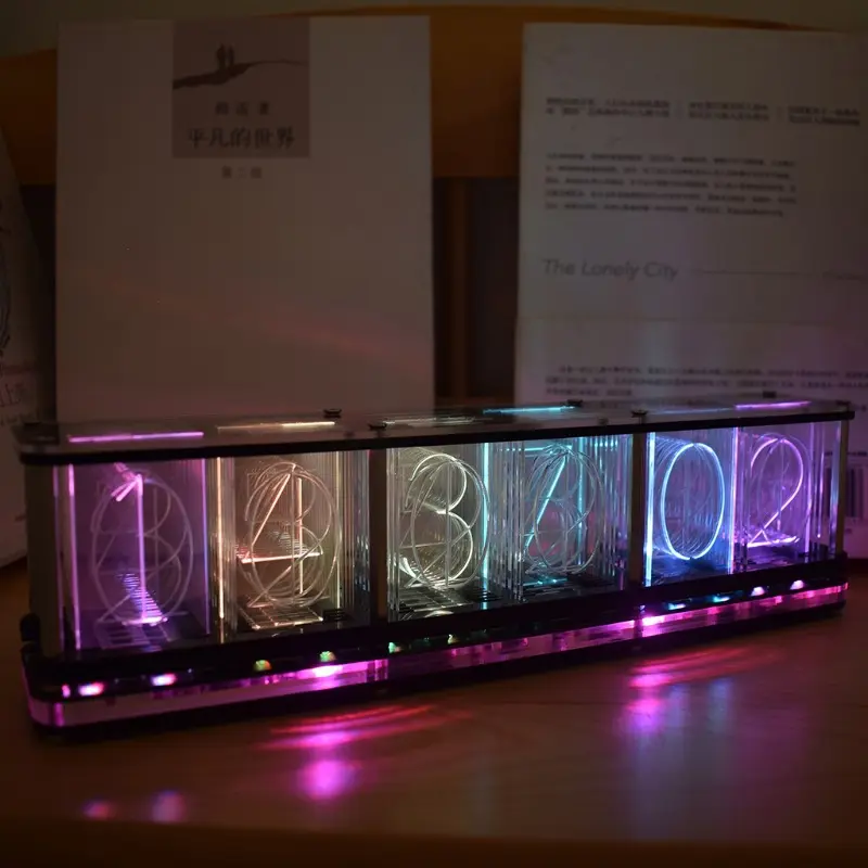 2021 Amazon Rgb Glow Tube Clock Led Cool Nixie Tube Alarm Clock Steampunk Clock Tube