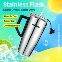 Bouteille d'eau isotherme en acier inoxydable avec couvercle à poignée sans BPA, prête pour le camping, simple, avec paille rétractable