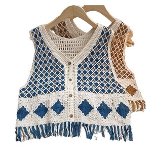 Veste d'été tendance en gros, nouvelle mode, ajourée, <span class=keywords><strong>crochet</strong></span>, fleur tissée, veste pour femmes, col en V, <span class=keywords><strong>sans</strong></span> manches, cardigan - Product Image 2