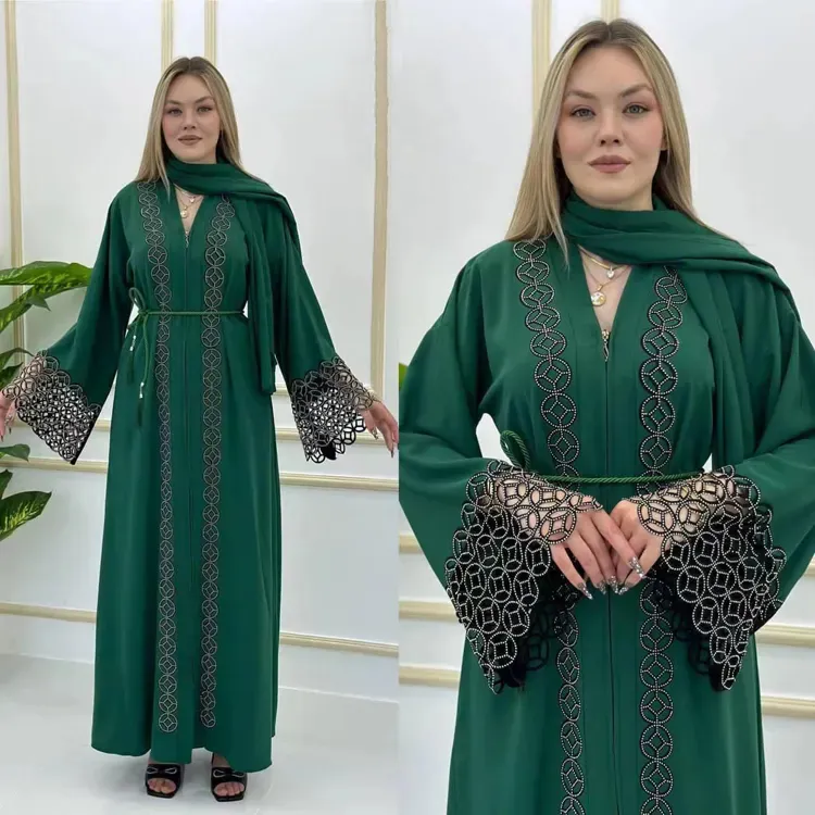 Türkiye Kaftan müslüman hırka elbise kadın arapça Dubai moda Femme islam giyim Kaftan parti fermuar tasarım açık Abaya