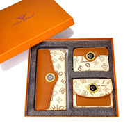 Set Dompet Kartu Wanita Tiga Bagian Bahan PU 2025, Kotak Hadiah Tiga Bagian yang Indah