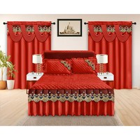 Juego de Ropa de Cama para Boda de 12 Piezas, con Falda de Cama Bordada, Funda Nórdica, Edredón, Fundas de Almohada, Cortinas, Alfombra, Antifaz para Dormir, Personalizado