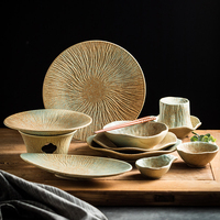 Services de table en grès céramique avec glaçure réactive, assiettes et bols, compatibles micro-ondes/lave-vaisselle, durables, modernes et luxueux