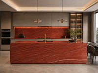 Dalles de quartzite rouge jaspe pour îlots de cuisine, tables basses, meubles-lavabos de salle de bain, comptoirs de bar, murs décoratifs et vasques en pierre