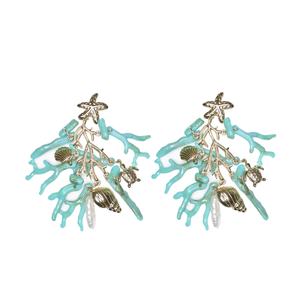 Boucles d'oreilles pendantes tendance en acier inoxydable 316L plaqué or PVD, design durable et résistant sur le thème du corail marin - Product Image 2