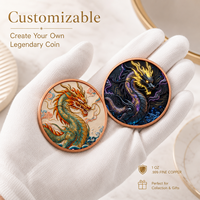 Sculpture décorative orientale en cuivre pur 999 de 1 oz, motif Dragon Chinois, Art Métallique 3D en Relief, Couleurs UV, Effet Proof-like