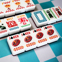 Juego de Mahjong Coleccionable Europeo Antiguo con Diseño Tropical de Flamencos y Arte Botánico, Fichas de Mahjong Americanas con Borde Decorativo