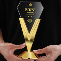 Trofeo Deportivo de Cristal y Metal Personalizado, Premio de Campeonato, Acabado en Oro, Plata y Cobre, Diseño Duradero con Grabado Láser para Juegos