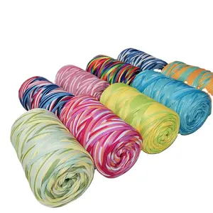 T-shirt iceland 300g t shirt spaghetti roll ribbon raffia yarn 100% cotton crochet bags tshirt hand knitting for sale
