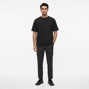 Nuevo producto, Blanca 270GSM Camiseta de algodón, camiseta informal de manga corta de gran tamaño con cuello redondo y patrón sólido para hombres - Product Image 1