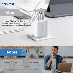 Chargeur rapide GaN Tech 65W à vente rapide avec 2 ports USB-C et 1 port USB-A, prise US, pour <span class=keywords><strong>iPhone</strong></span> et Samsung - Product Image 3