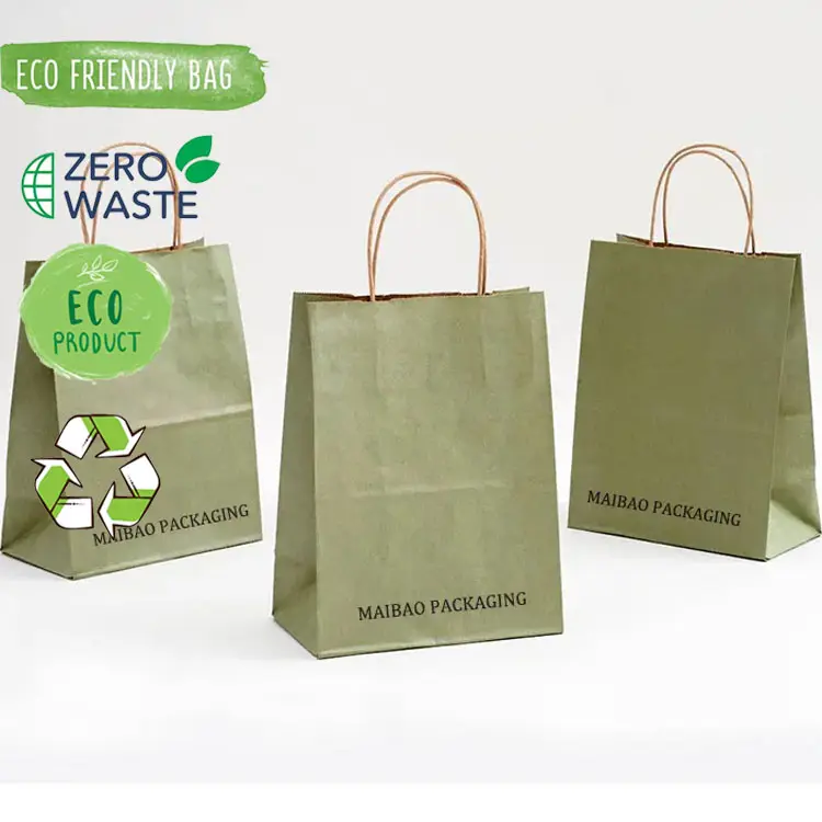 Groothandel Designer Branded Eco Vriendelijke Bruin Groen Schoenen Winkelen Paperbag Recycle Kraftpapier Kleding Zakken Met Aangepaste Logo