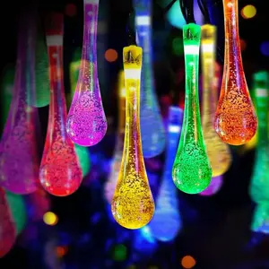 Guirnalda de luces LED solares con forma de gotas de lluvia, RGBY, 2m + 10m, ideal para decorar jardines y crear ambiente festivo - Product Image 2