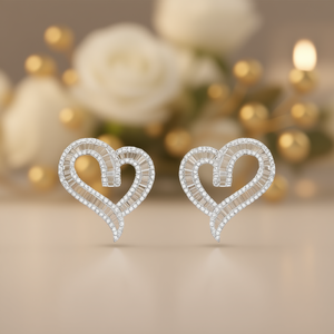 E4340 Orecchini a cuore con diamanti in oro bianco da donna, stile romantico da matrimonio, colore D naturale, gioielli in oro bianco 18 carati - Product Image 2
