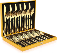 Ensemble de couverts en acier inoxydable 18/0, 24 pièces, finition miroir, service pour 6 personnes, boîte cadeau en cuir avec logo personnalisé, couteau, fourchette, cuillère