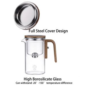 Factory Direct Sales High Quality Fashion Design 500ml Dormitory Office Wooden Handle Glass Teapot Large Capacity Glass - Product Image 3