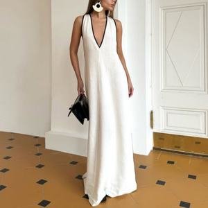 Nuevo Diseño de Primavera, Vestidos Elegantes de Alta Calidad, Vestidos de Noche Modernos, Vestido Largo Sexy con Cuello en V Profundo, Vestido de Lino para Mujer - Product Image 2