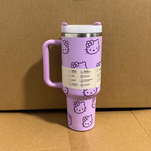 Gobelet de voyage isotherme en acier inoxydable de luxe de 40 oz avec poignée et paille, motif chat de dessin animé, idéal comme cadeau - Product Image 5