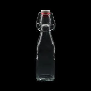 Preço de fábrica 250ml 500ml Transparente Retângulo Personalizado Garrafa De Água Suco De Leite De Vidro Bebidas Bebida Garrafas De Vidro com Balanço Top