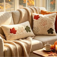 Housses de coussin décoratives carrées brodées 30x50cm 45x45cm, motif citrouille d'automne, en fausse fourrure douce et pelucheuse, couleur beige, pour l'automne