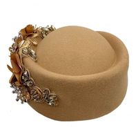 Chapeau turban vintage en feutre pour femmes, fascinateur d'église Derby avec fleur, bérets souples pour femmes pour les fêtes, chapeau de stewardesse de compagnie aérienne