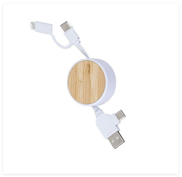OEM Wheat Straw Bamboo Fast Charging Cable All in One Multi Charger Cord Eco-Friendly Dual Input Data Line with Custom Logo