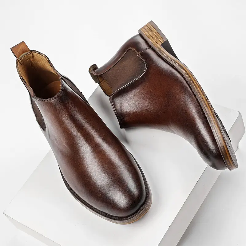 Amazon Hot Selling Low Moq Italian Stylish Black Ankle Casual Man Boots Roman Retro Genuine Leather Men's Boots