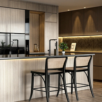 WAYMOVE Armoires de cuisine modulaires modernes avec charnière de robinet de comptoir en marbre Table insulaire élégante Meuble de cuisine personnalisable