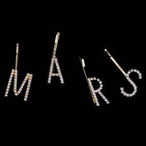 DIY शादी फैशन महिलाओं प्रारंभिक पत्र बाल क्लिप के लिए क्रिस्टल हीरा स्फटिक बाल क्लिप प्यारा बाल के लिये कांटा महिलाओं - Product Image 5