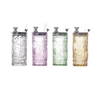 Kecolove Gobelet en verre réutilisable 350 ml, esthétique, sans BPA, anti-fuite, avec couvercle motif diamant et paille, pour boissons glacées à domicile