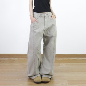 Pantalons de travail en twill LARSUR, fabriqués sur mesure, style <span class=keywords><strong>chino</strong></span>, coupe ample, jambe droite, taille haute, décontractés, en denim twill, pour femmes - Product Image 1