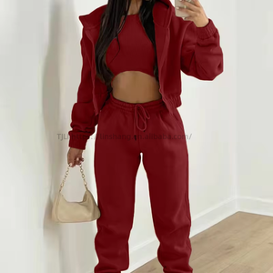 Women's 3- Piece Set Long <b>Pants</b> <b>Padded</b> Sweatshirt Hooded Solid Color Casual Suit Fashion - Product Image 5