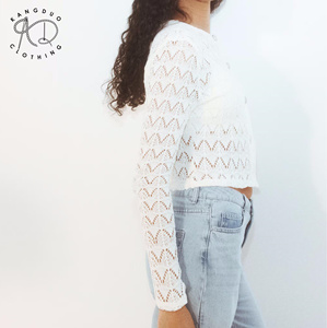 KD fabricant de tricot personnalisé OEM ODM bouton tricots à manches longues voir à travers Pointelle <span class=keywords><strong>maille</strong></span> creuse femmes <span class=keywords><strong>Cardigan</strong></span> - Product Image 3