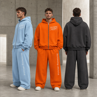 Ensemble sweat à capuche court et pantalon de survêtement en molleton brodé personnalisé, unisexe, style streetwear, coupe ample, survêtement zippé 2 pièces