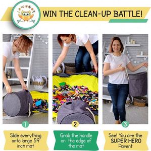 Échantillon Gratuit : Panier de Rangement pour Jouets et Tapis de Jeu, Sac Organisateur pour Briques de Construction, Sac en Toile pour Enfants, Conteneur à Cordon, Tapis de Jeu - Product Image 2