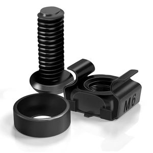 Tornillos de montaje en rack M6 con tuercas de jaula y arandelas, acero al carbono negro grado A, 120 piezas en caja - Product Image 1