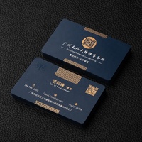 Cartes de visite personnalisées de haute qualité en PVC givré bleu et noir avec textes en feuille d'or sérigraphie finition de surface d'estampage à chaud