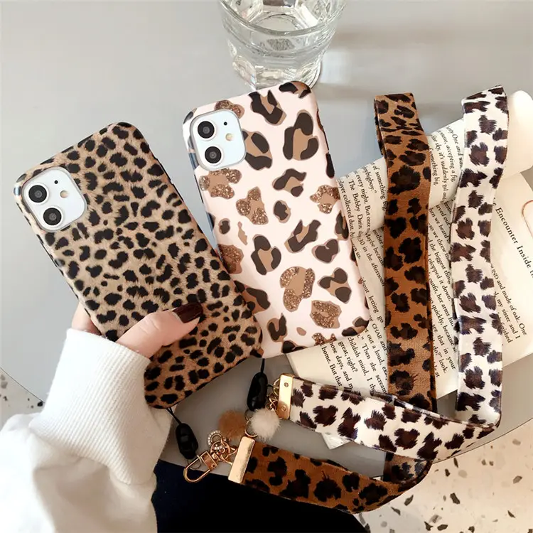 leopard cheetah lanyard strap fashion cell phone case cover for iphone 13 12 pro max 7 8 plus x xr xs max for iphone 11 case