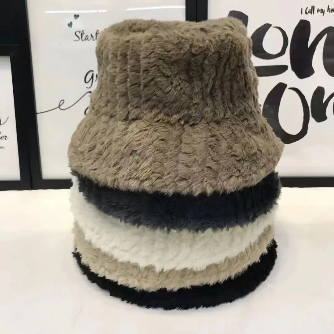 Personalized fashion design custom furry winter warm fur fuzzy women men bucket hat