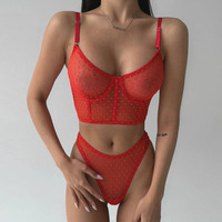 Ensemble soutien-gorge et string sexy ultra-fin en maille transparente pour femmes, soutien-gorge push-up à armatures, lingerie transparente