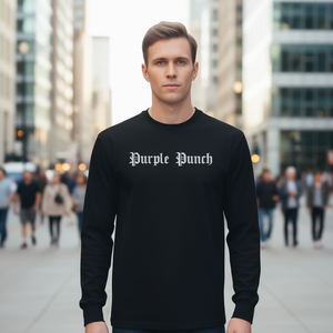 Camiseta de manga larga Purple Punch de algodón negro, corte unisex - Product Image 3