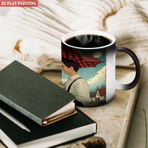 Mug d'entreprise pour clients professionnels, 11 oz, en céramique noire givrée, sensible à la chaleur, tasse cadeau vierge - Product Image 3