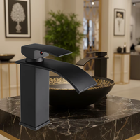 Robinet de lavabo carré moderne en céramique à cascade, monocommande, pour lavabo à poser, mitigeur chaud/froid pour salle de bain
