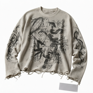 Custom <b>Men's</b> <b>Thermal</b> Waffle Knit Long Sleeve <b>T</b> <b>Shirt</b> Oversized Graphic Print Cotton Crew Neck Casual Tee - Product Image 1