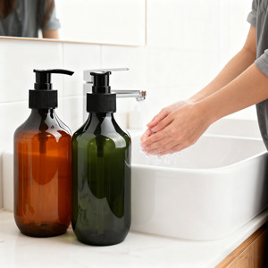 Contenitori per animali domestici 300ml <span class=keywords><strong>sapone</strong></span> <span class=keywords><strong>liquido</strong></span> riutilizzabile marrone bottiglia da 250 ml con nebbia ambra Dispenser di lozioni vuote Set 500ml - Product Image 4